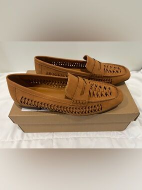 Frye Women’s Florys Woven Penny Loafers in Cognac Brown Size 8.5